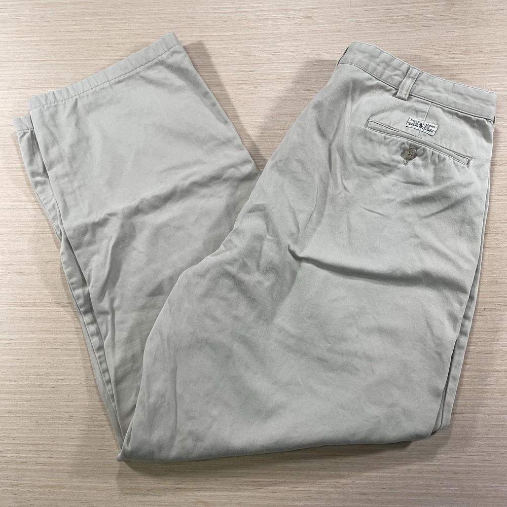 Polo Ralph Lauren Chino Andrew Pant Men 35x29 Measured Khaki Pleated Preppy VTG